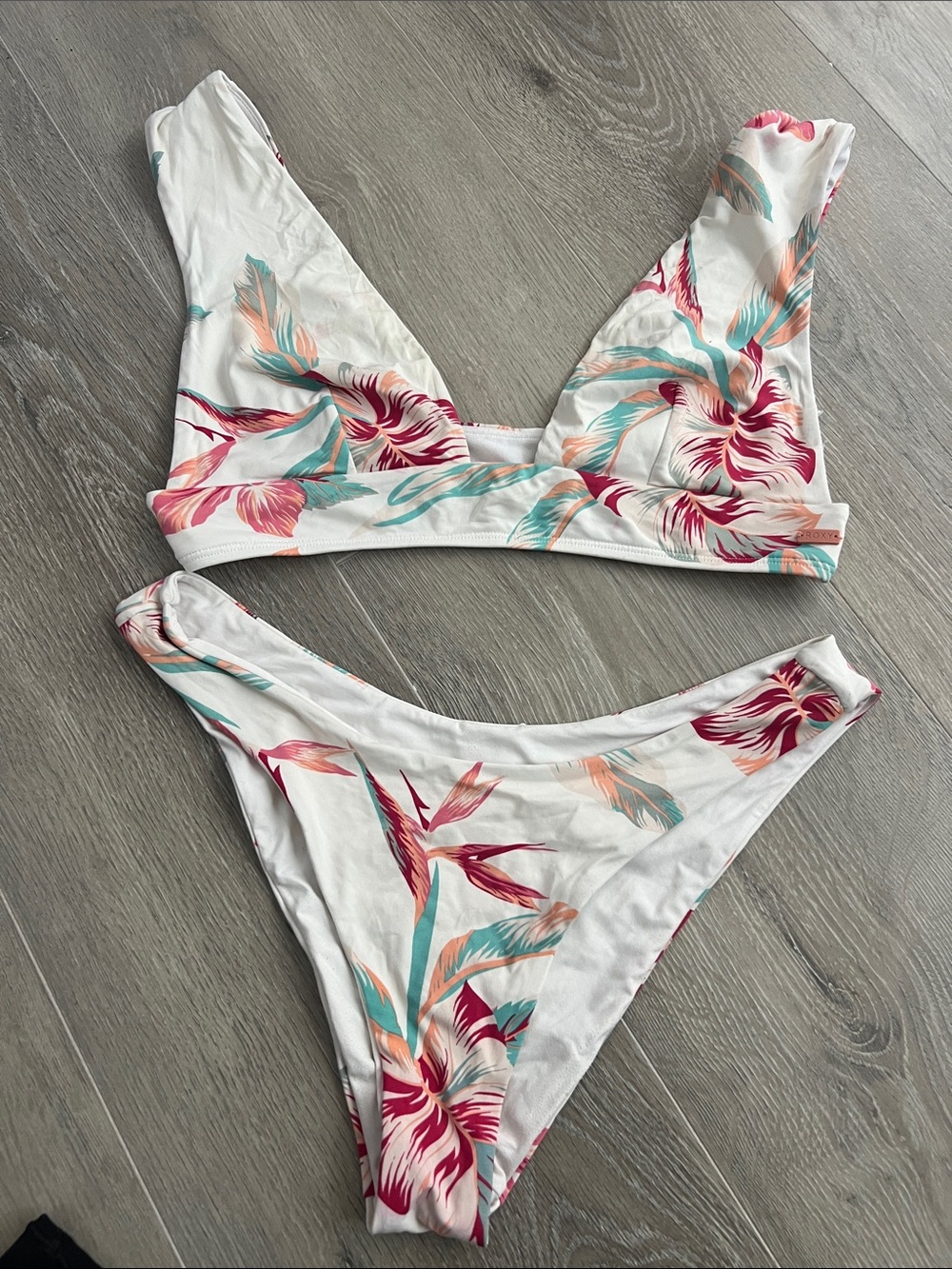 Roxy White Bikini with Pink and Teal Floral Print